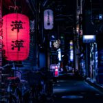 Japan - Japanese lantern over city bike at nighttime