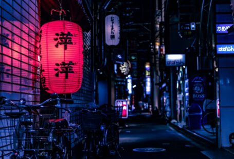Japan - Japanese lantern over city bike at nighttime