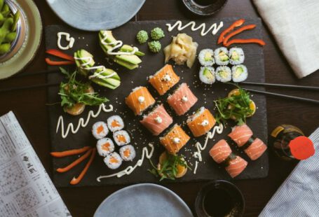 Japanese Birthday - sushi on black ceramic plate
