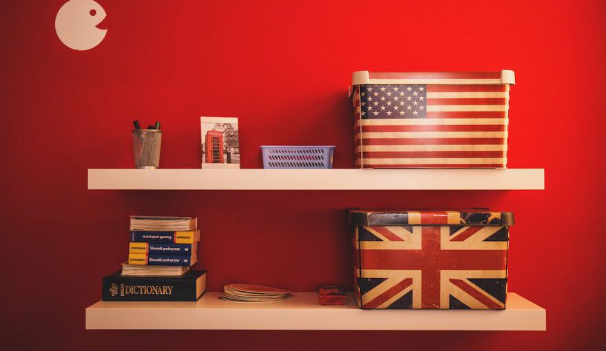 English - two gift boxes on floating shelf