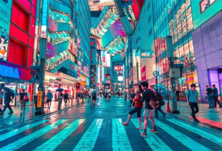 Tokyo - people walking on road near well-lit buildings