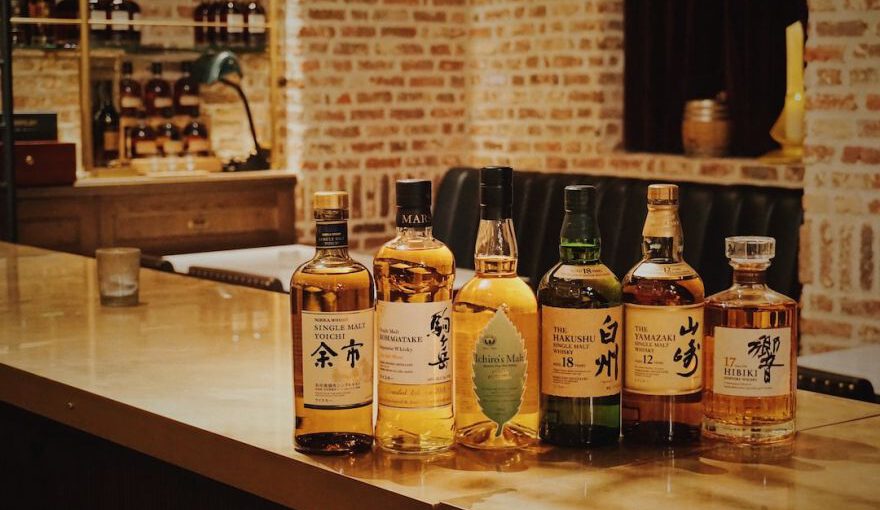 Japanese Whiskies - six liquor bottles