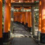 Religious Japan - orange and black wooden bridge